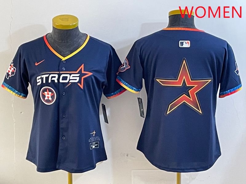 Women Houston Astros Blank Drak Blue Fourth generation Joint Name 2025 Nike MLB Jersey style 9->women mlb jersey->Women Jersey